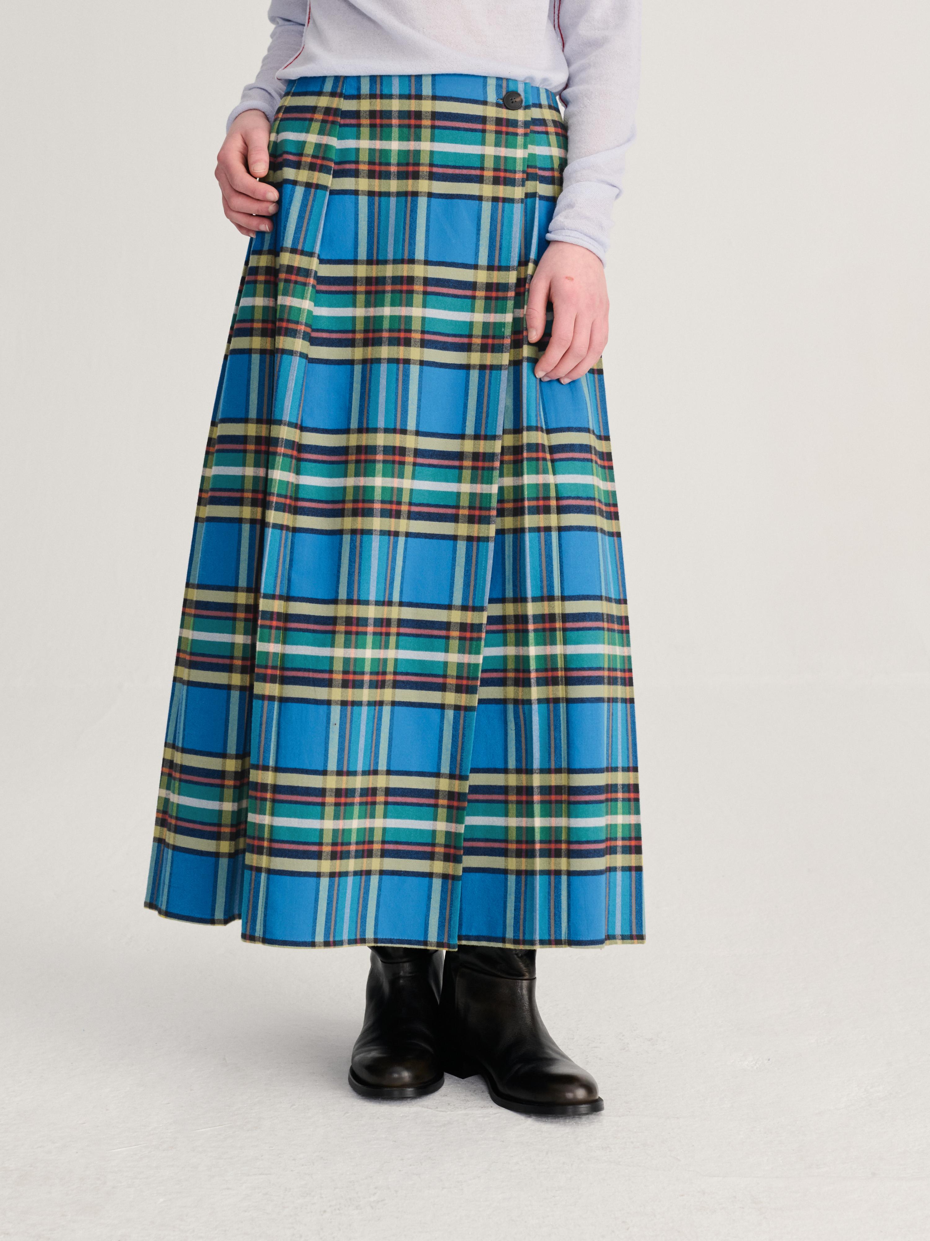 Bobo Choses Tartan Flannel Pleated Skirt Damen Maxi Rock Karo blau